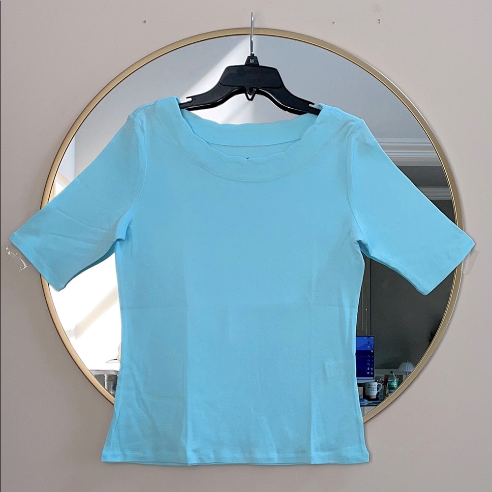 Chadwick’s Scalloped Neckline Half Sleeve 100% Cotton Top